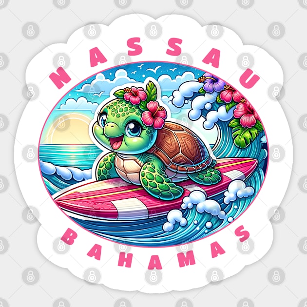 Nassau Bahamas Girls Cute Surfing Sea Turtle Sticker by grendelfly73